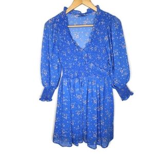 ASOS Design Mini Smock Dress in Blue Floral Size 4